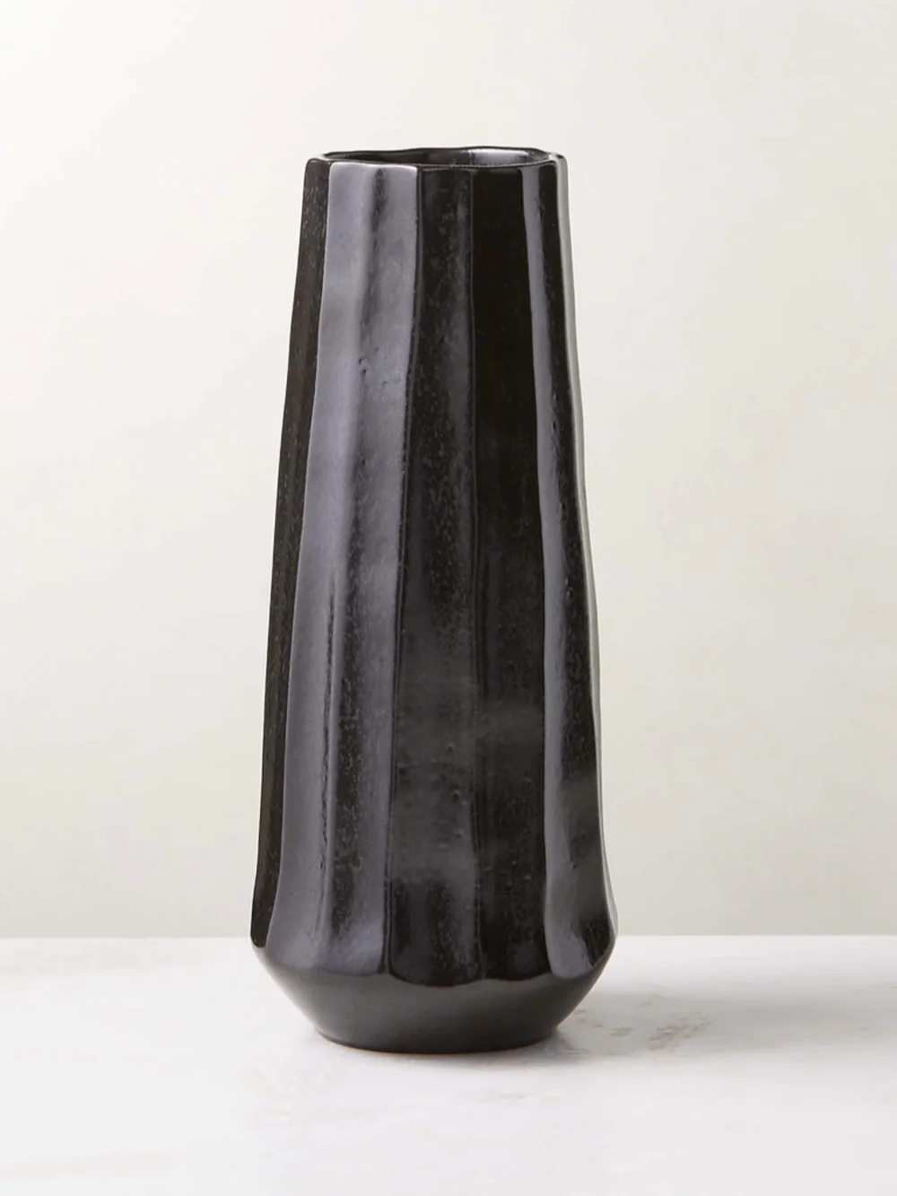 Crate&Barrel Tall Glossy Black Fluted Vase